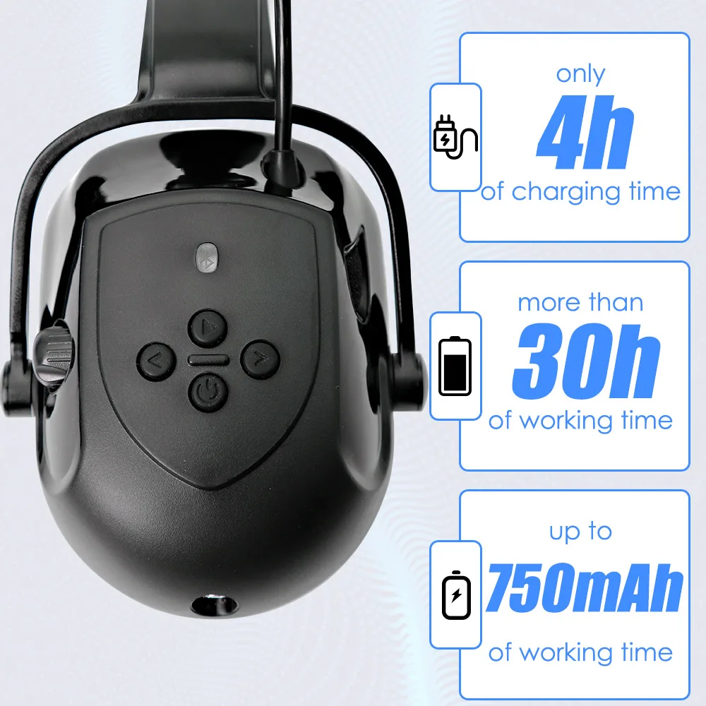 Casco de seguridad para construcción con Bluetooth 5,0, orejeras reducción ruido ingeniero, duro ABS viseras, sombrero Industrial ANSI - imagen 2