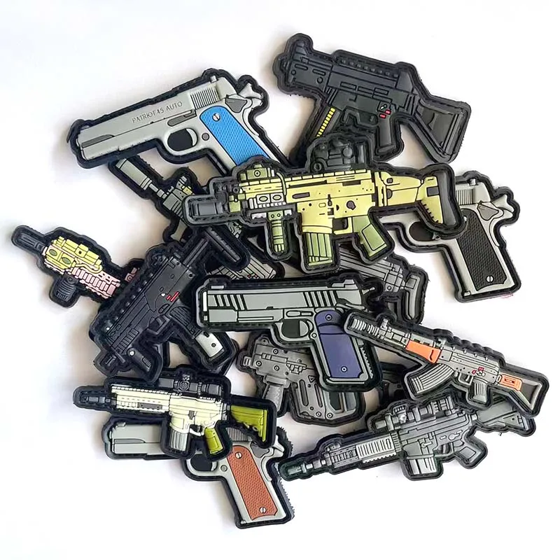 Parches de moral de goma de PVC 3D, Mini pistola de arma, pegatinas de insignia del ejército del Rifle, parche táctico militar con gancho para mochila