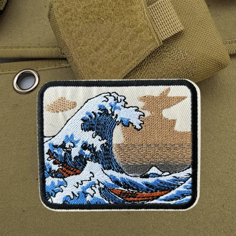 Parche bordado "Sea Wave", chaleco táctico, sombreros con gancho y bucle, insignia de moral, mochila, pegatinas decorativas, parches para brazalete para ropa - imagen 4