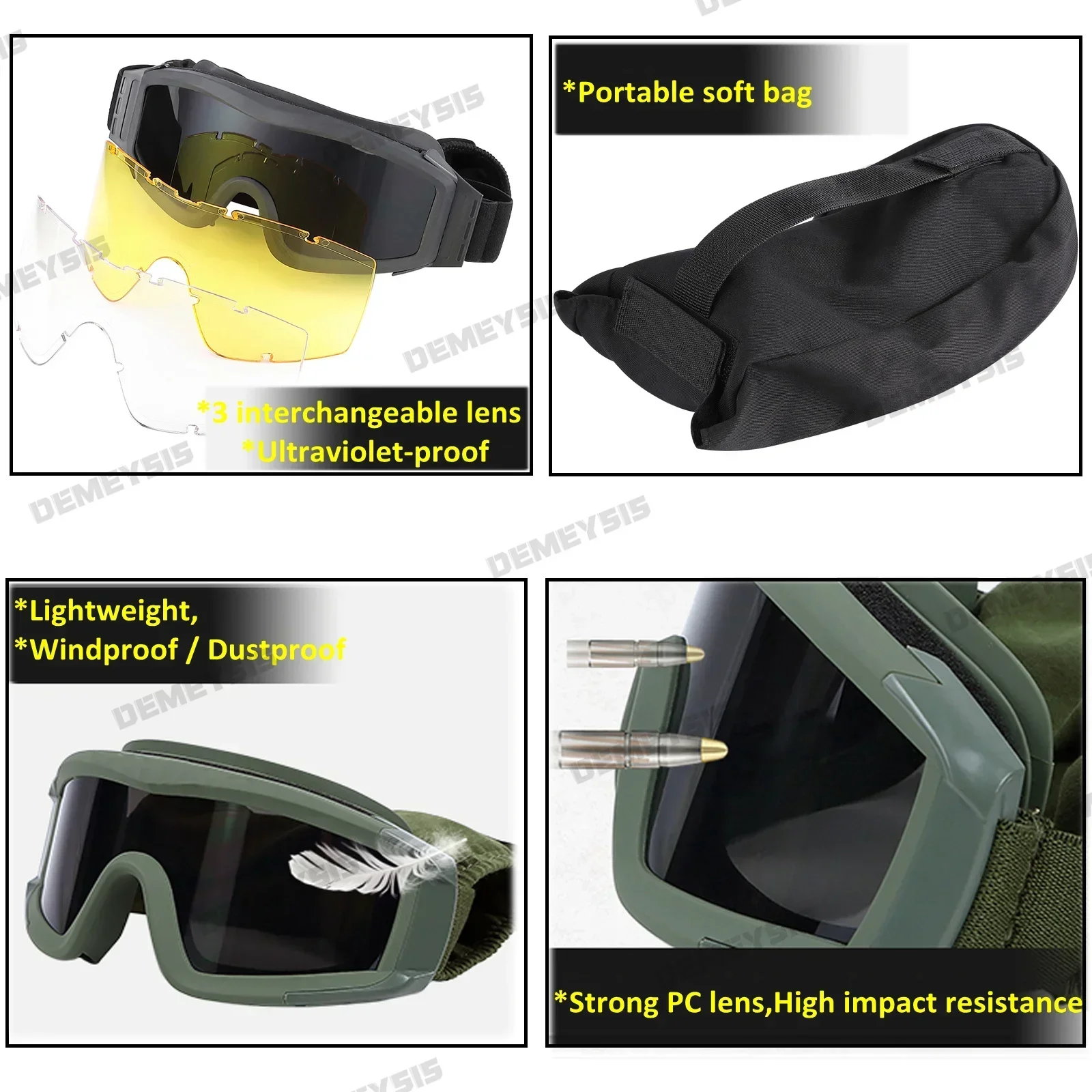 Gafas tácticas 3 lentes intercambiables para Airsoft Paintball motocicleta a prueba de viento para gafas de tiro senderismo CS juego de guerra - imagen 4