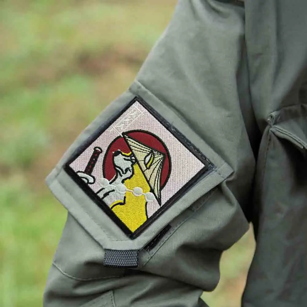 Shiba Inu-cuchillo samurái japonés, parche táctico con gancho y bucle, parche bordado, brazalete, insignia de moral militar, pegatinas para mochila - imagen 5
