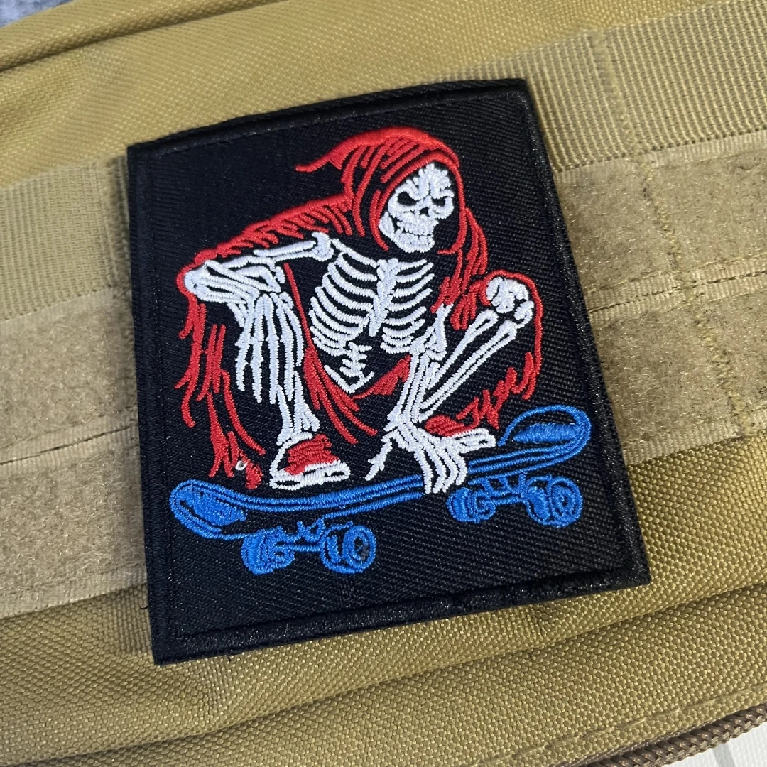 Punk SKULL Skateboarder parche de gancho y bucle bordado insignia de moral táctica ropa mochila pegatinas - imagen 4