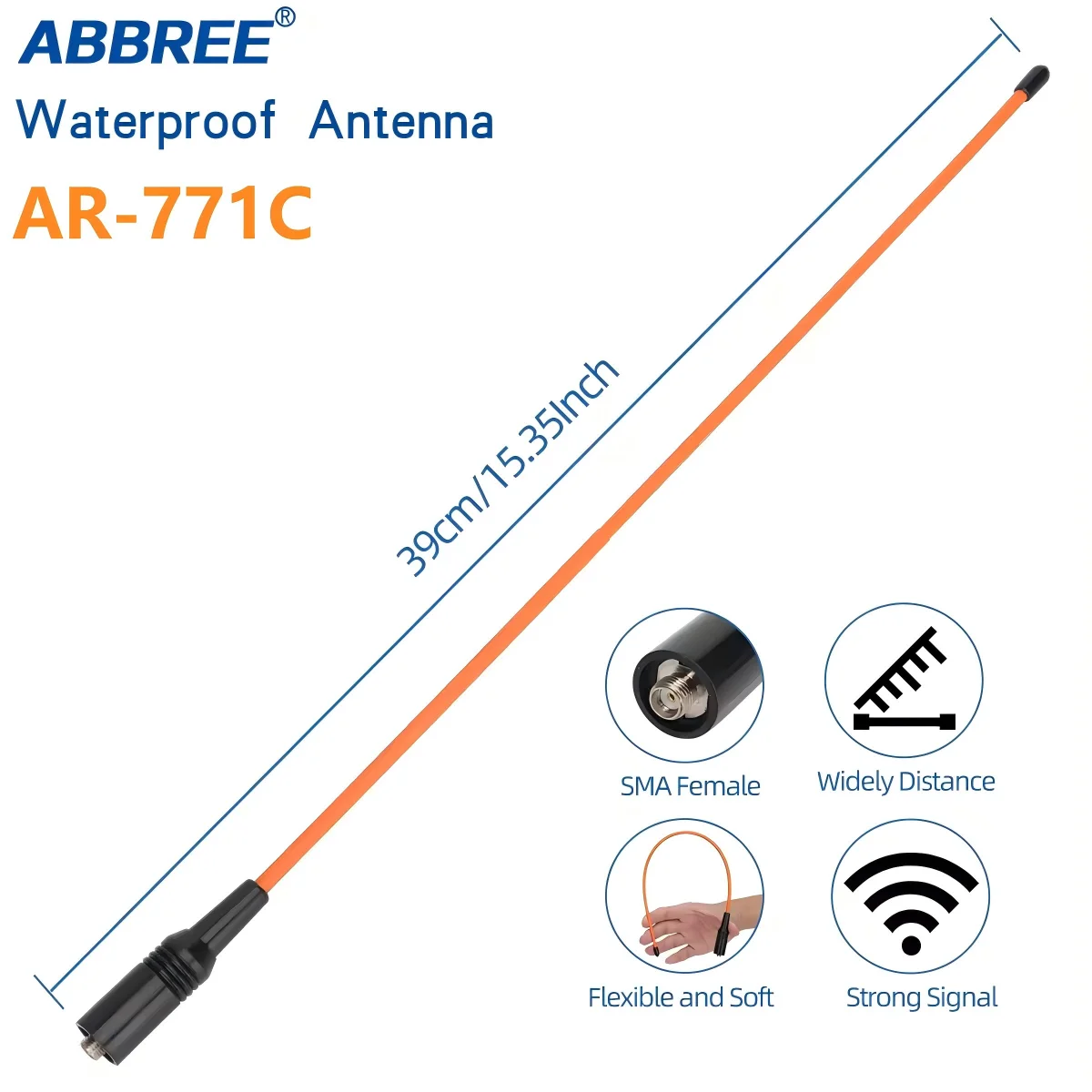 Antena ABBREE AR-771C SMA hembra flexible impermeable para Baofeng