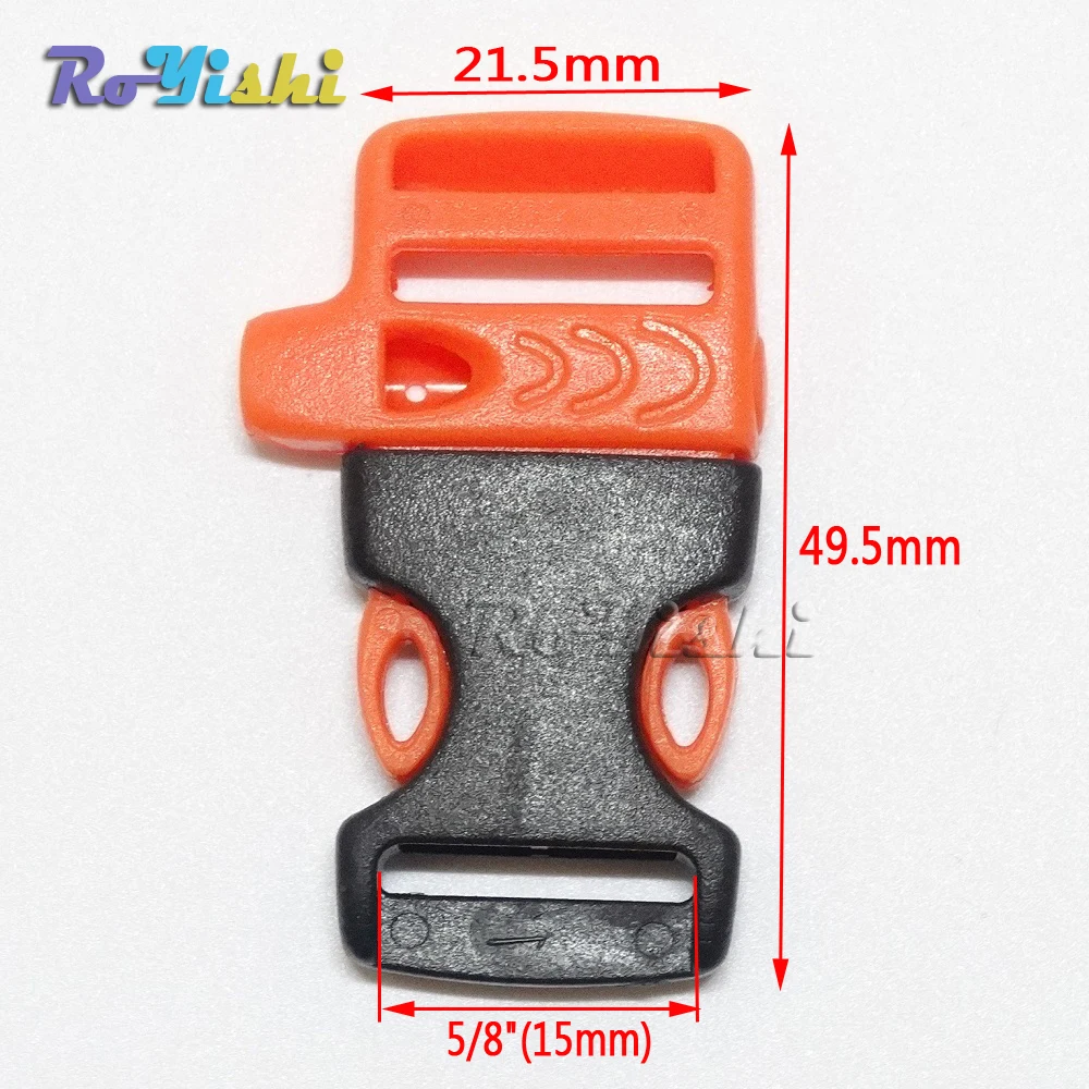 Hebillas de silbato de liberación lateral de emergencia de 5/8 "(15 mm) para pulsera de Paracord naranja + negro - imagen 2