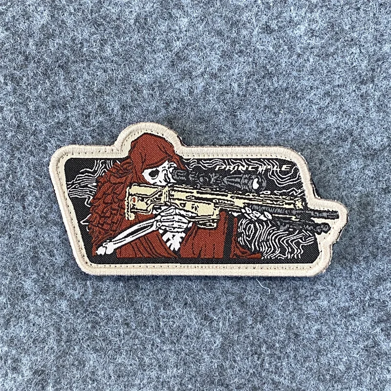 Parche de esqueleto de Guerrero, Insignia militar táctica del ejército fantasma, brazalete tejido de gancho y bucle, parches de mochila para ropa, aplique - imagen 4