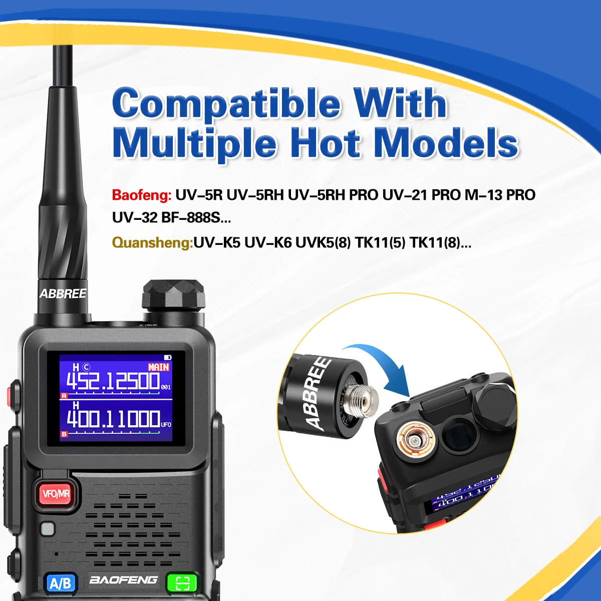 ABBREE AR-881 antena de doble banda SMA hembra para Baofeng UV-5R UV-32 UV-21 PRO BF-888S Quansheng TK11 K6 Walkie Talkie Ham Radio - imagen 2