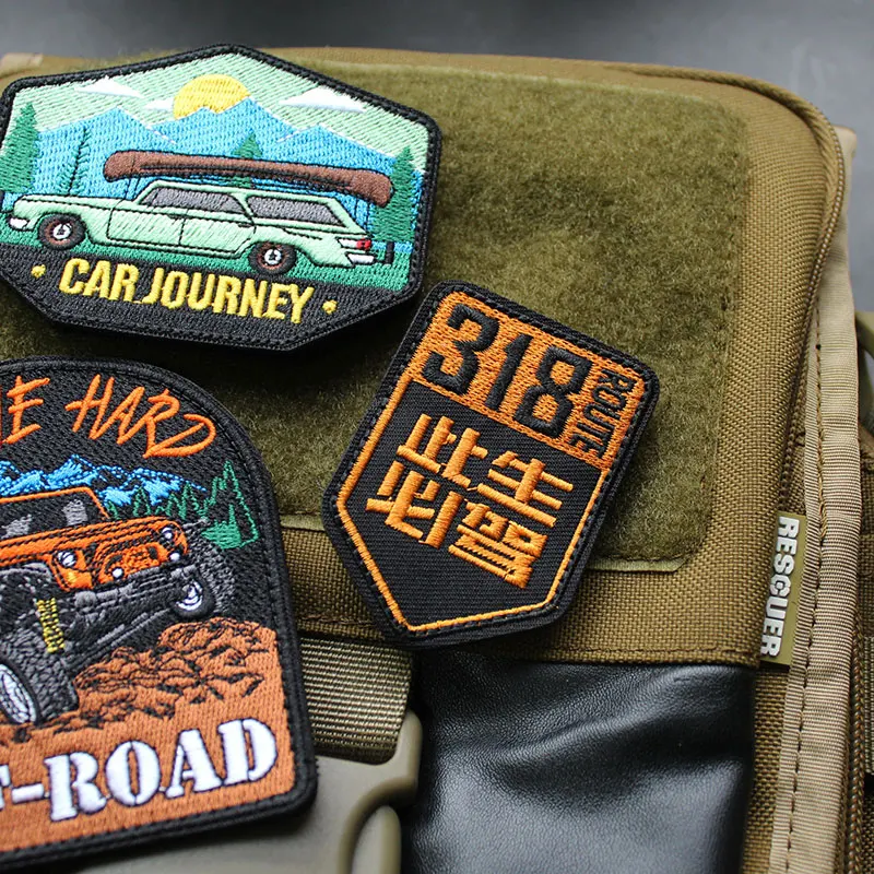 Parches bordados de ruta 318, escudo temático de conducción autónoma todoterreno para coche, insignia de decoración DIY de Shanghai a Tíbet, lema de viaje de ruta - imagen 2