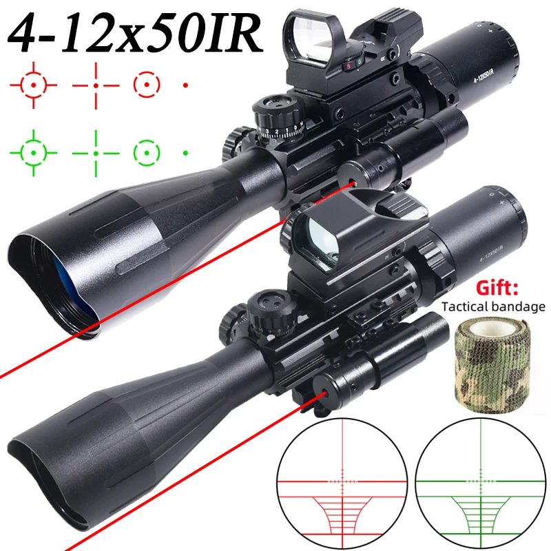 Óptica de alcance 4-12X50ir, iluminación de dos colores rojo y verde, Crosshair HD101 HD103, retícula de 4 formas, Combo de pistola de aire táctica para caza