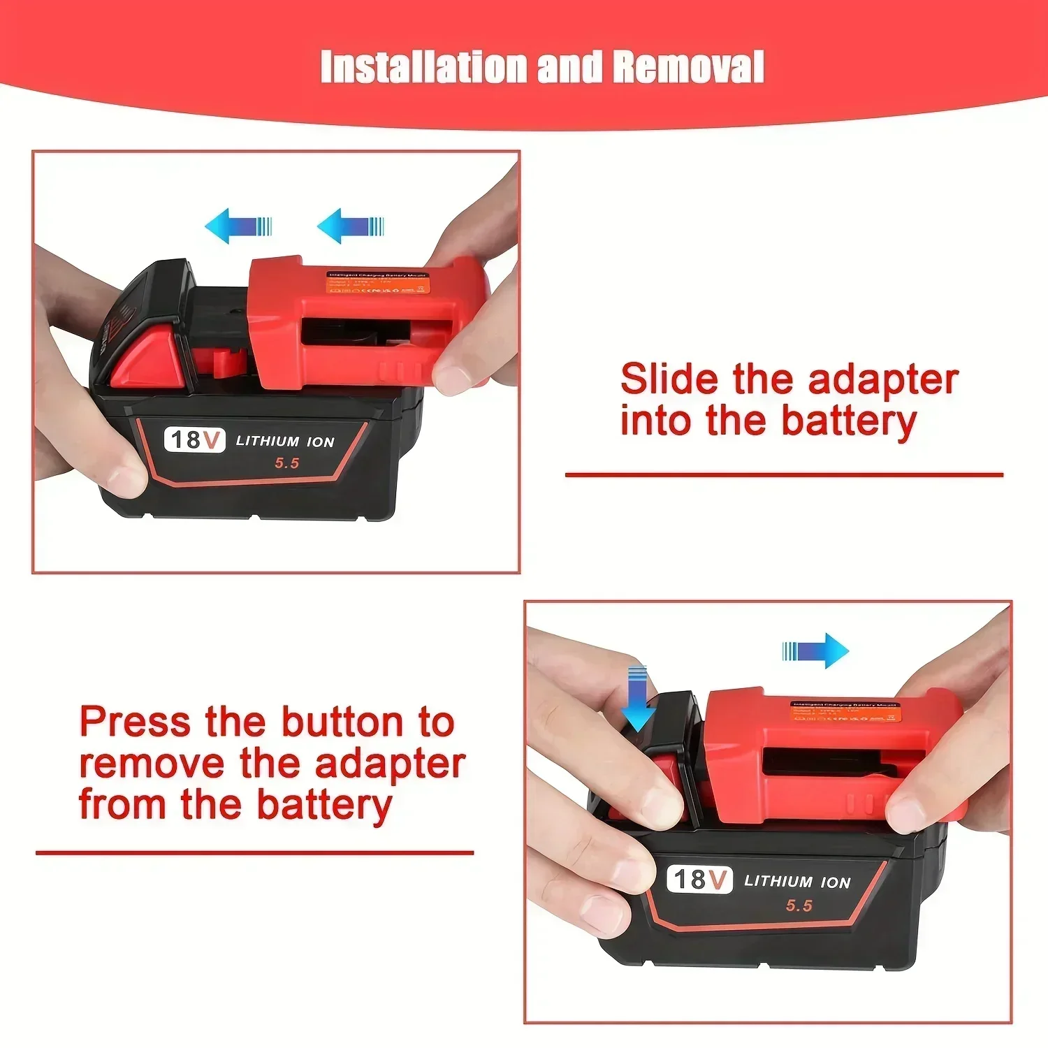 Adaptador de cargador USB Compatible con batería Milwaukee M18 de 18V, puerto de salida dual con interfaz de carga USB y tipo C - imagen 4