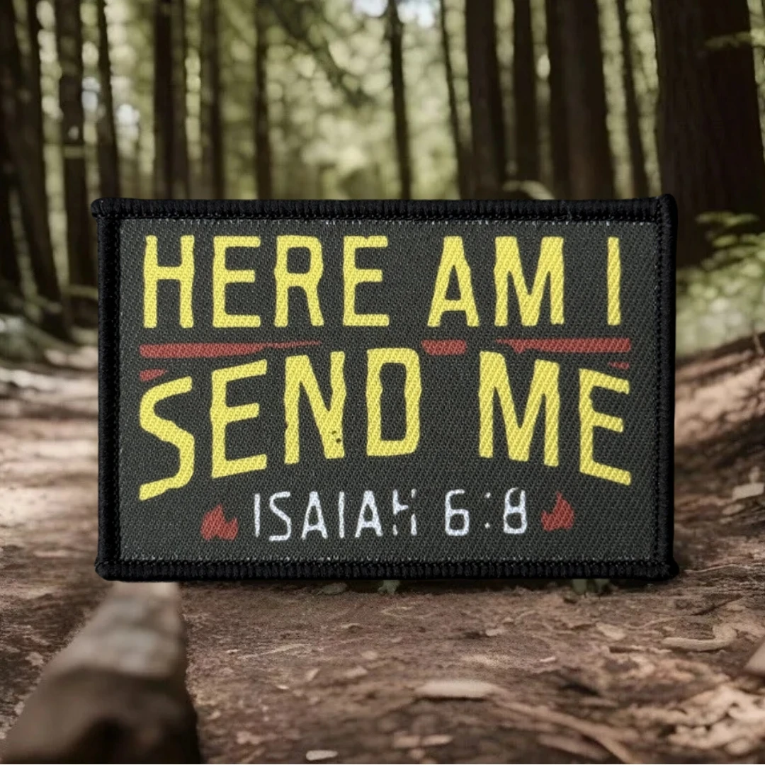 Parche "Here I Send Me", insignia de moral táctica, Isaiah 6:8, versículo de la Biblia, gancho y bucle impreso, mochila, ropa, pegatina, brazalete - imagen 4