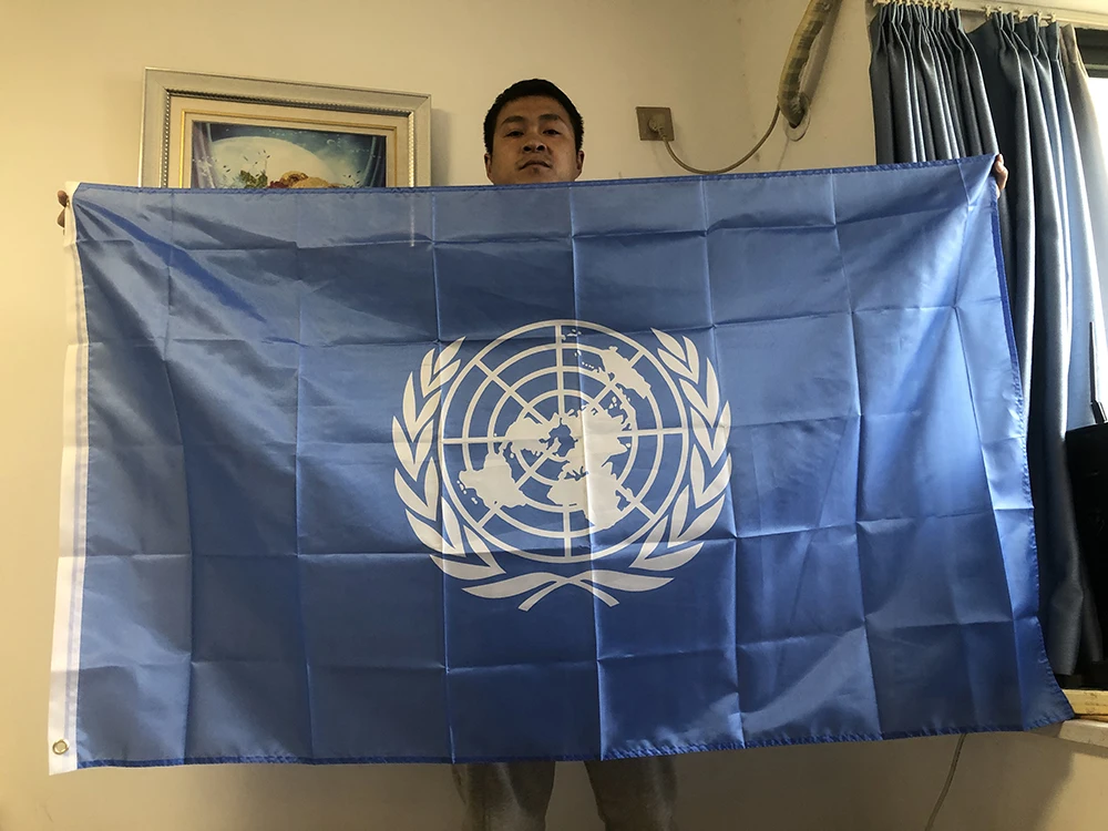 Bandera de SKY UN, 90x150cm, bandera nacional de la UN, material de poliéster, banderas colgantes de las Naciones Unidas para decoración