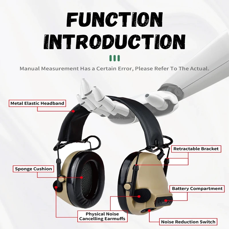 Auriculares tácticos comta 3, captación activa, cancelación de ruido, protección auditiva, Airsoft, comunicación de caza al aire libre, multifuncional - imagen 2