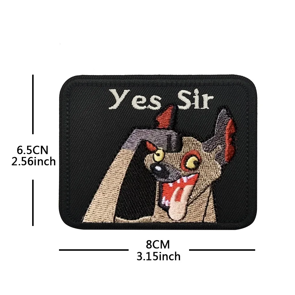 "Yes Sir", emblema de moral, parches de bucle de gancho con apliques de tela bordados de hiena divertida, insignia táctica para mochilas, cascos, chaleco