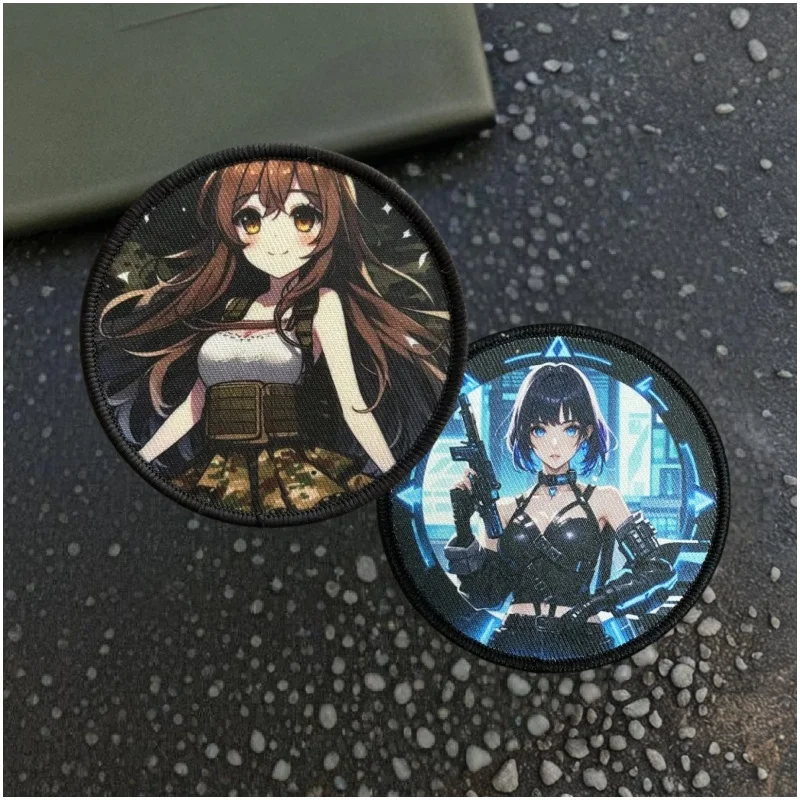 Anime Girl Printing Patch Beauty Morale Badge  Hook&Loop Tactical Military Backpack Armband Hats Stickers Patches for Clothing