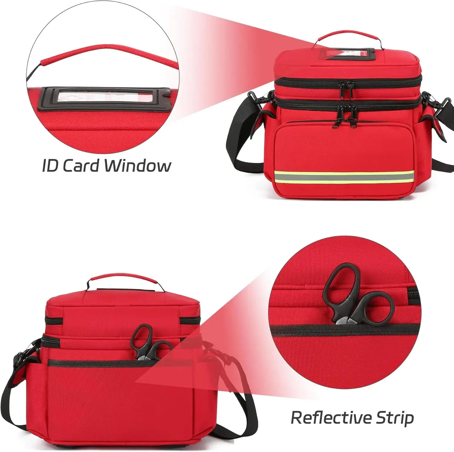 Bolsa médica de primeros auxilios vacía, bolsa de gran capacidad para rescate de emergencia al aire libre, bolsas de viaje Oxford reflectantes impermeables con múltiples bolsillos - imagen 5