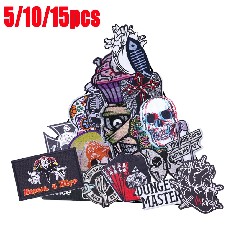 Parche aleatorio de calavera de terror, parches bordados para ropa, chaquetas, bricolaje, parche Punk de alta calidad, decoración para planchar, 5/10/15 Uds.