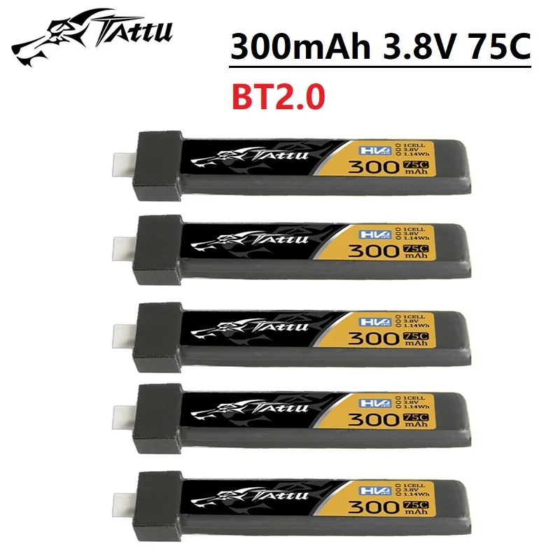 TATTU-batería LiPo 75C para helicóptero RC, cuadricóptero FPV, piezas de Dron de carreras con BT2.0, batería recargable de 3,8 V, 1S, 300 V, 3,8 mAh