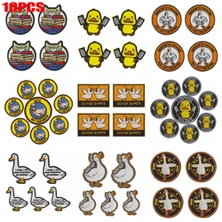 10 unids/lote divertido pato bordado DIY dibujos animados Animal gato pato parche hierro en parches para ropa sombreros chaquetas coser insignias pegatinas