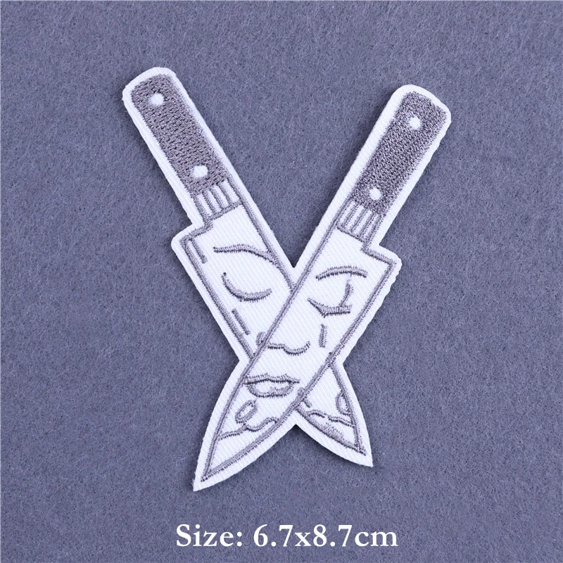 Parche de apliques bordados para ropa, cuchillo de gato asesino de Calavera, parches fusibles Punk en la ropa, Parche de seta Rock and Roll - imagen 4