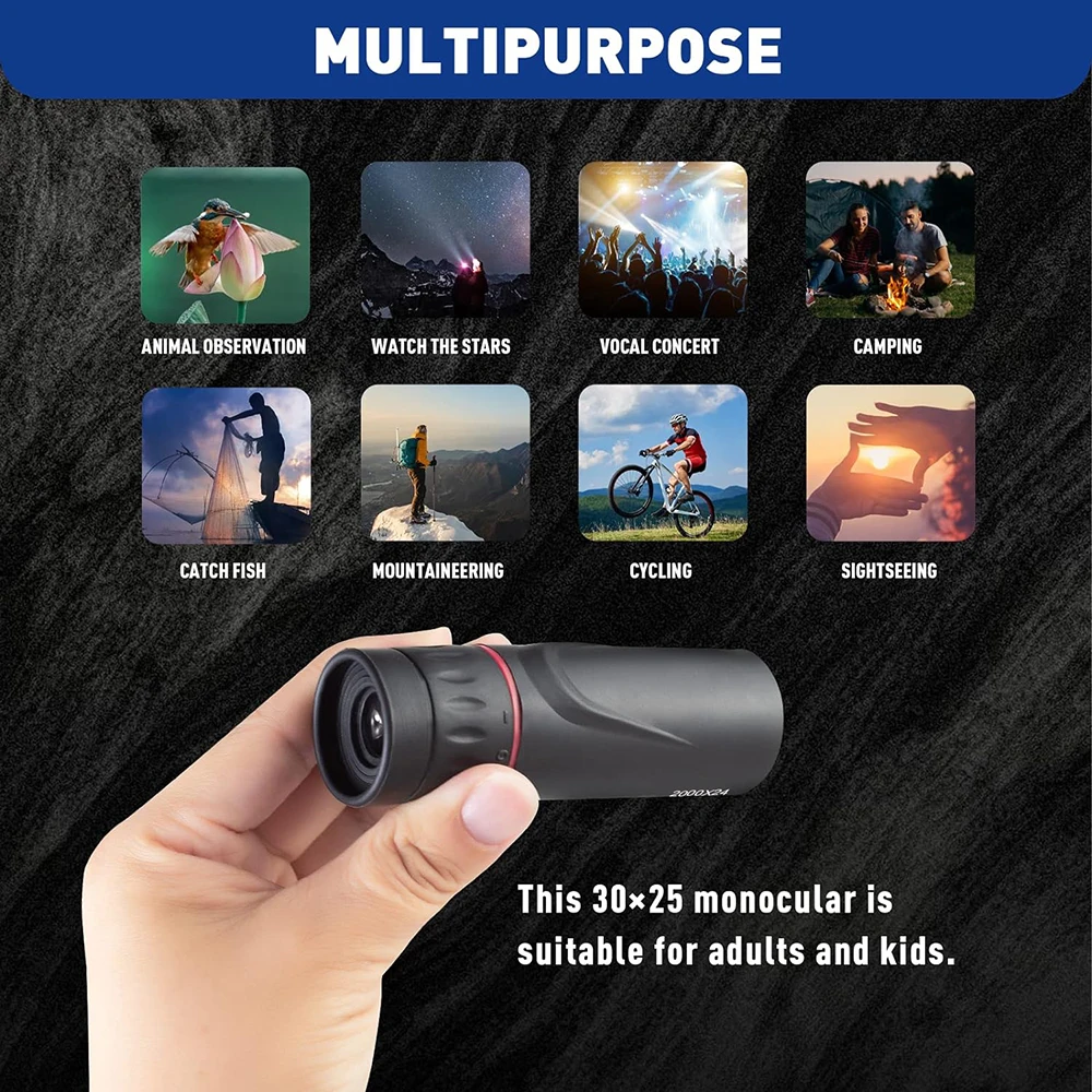 Mini telescopio Monocular 2000X24 para adultos con adaptador de teléfono Monoscopio Monocular de bolsillo ligero recubierto FMC para regalos de niños - imagen 5
