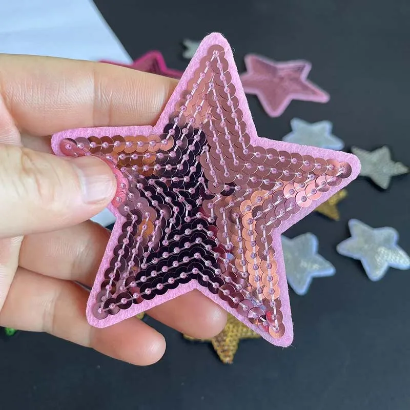 5 uds/lindo apliques de tela de lentejuelas rayas térmicas, pegatinas para ropa bordado de estrella de cinco puntas parches para planchar para ropa, Jean - imagen 5