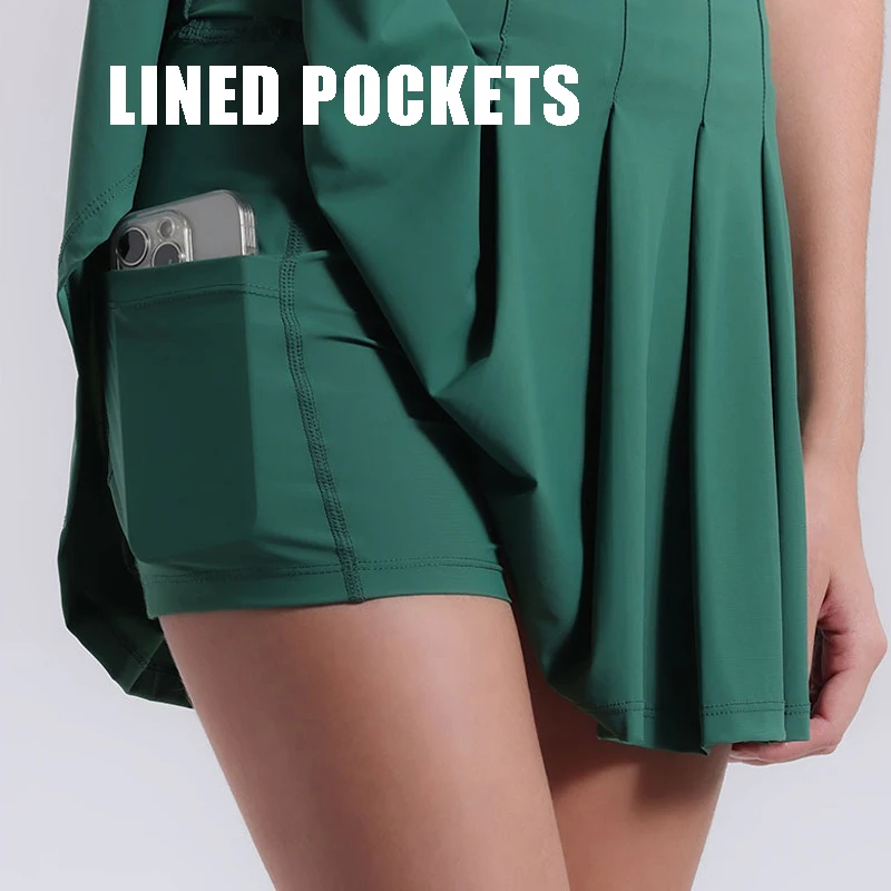 Falda de tenis plisada resistente a las arrugas para mujer con bolsillos faldas cortas de Golf de cintura alta pantalones cortos elásticos para correr falda deportiva - imagen 3