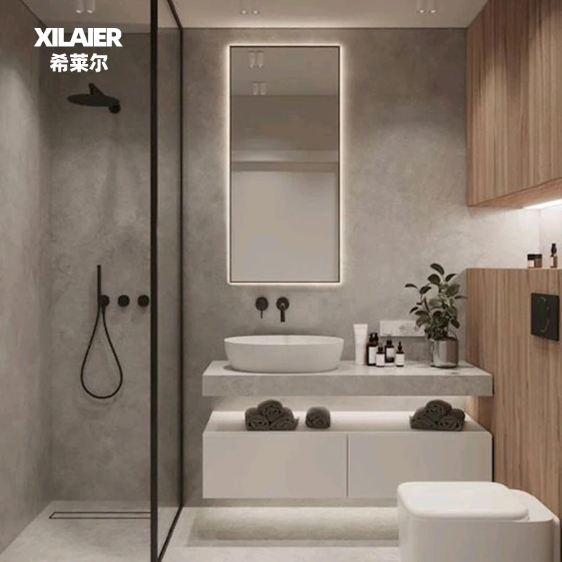 Armario de baño de estilo de lujo ligero y moderno, losa de piedra, lavado a mano, combinación de piscina, inodoro, lavabo personalizado montado en la pared - imagen 4