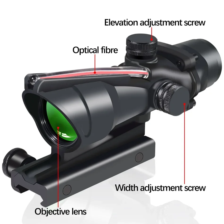 Mira telescópica de caza 4X32, fibra óptica Real Grenn, punto rojo, retícula grabada iluminada, mira óptica táctica compatible con montaje en riel de 20mm - imagen 2