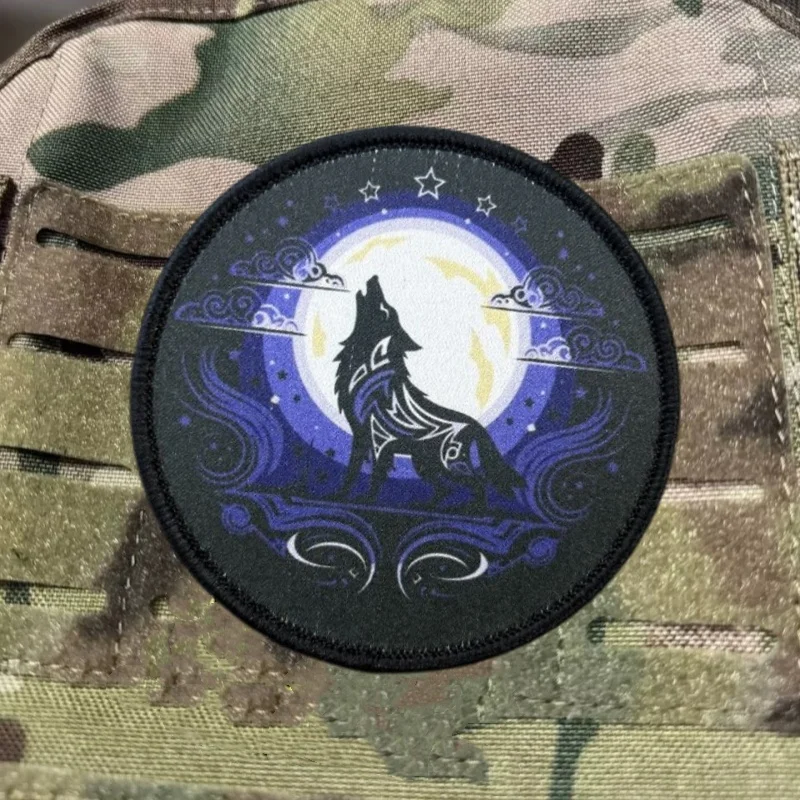 Parche táctico impreso "luna y lobo", insignia de moral militar, parches con gancho, ropa, mochila, accesorios, pegatinas - imagen 5