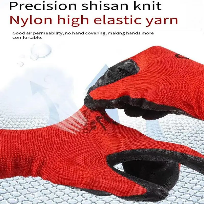 12 pares de guantes de trabajo de seguridad de látex grueso antideslizantes y resistentes al desgaste, guantes recubiertos de palma, guantes de trabajo para maquinaria de jardinería - imagen 2