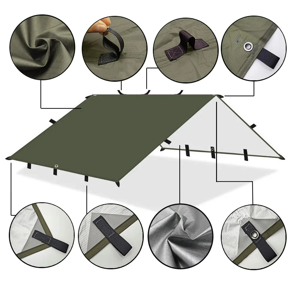Lona de 19 puntos colgantes, impermeable, supervivencia, Bushcraft, refugio solar, tienda de sombra de playa, dosel para exteriores, toldo turístico para mochilero, 4x4, 3x3m - imagen 2