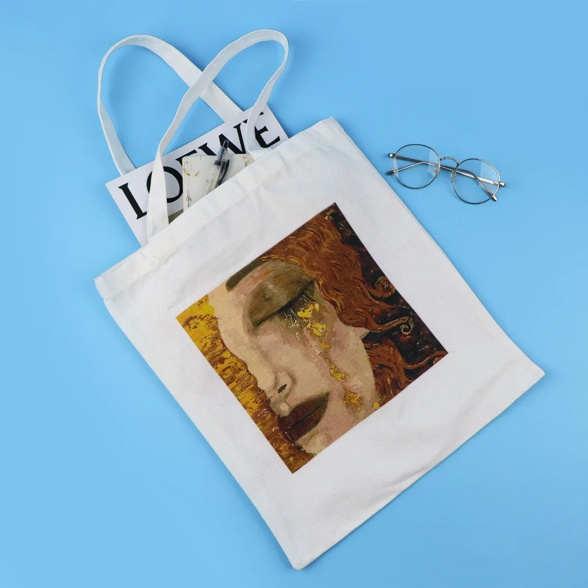 Bolso de lona con estampado artístico inspirado en Klimt, bolso de mano plegable, organizador de almacenamiento, bolso de compras para mujer, bolso de hombro escolar