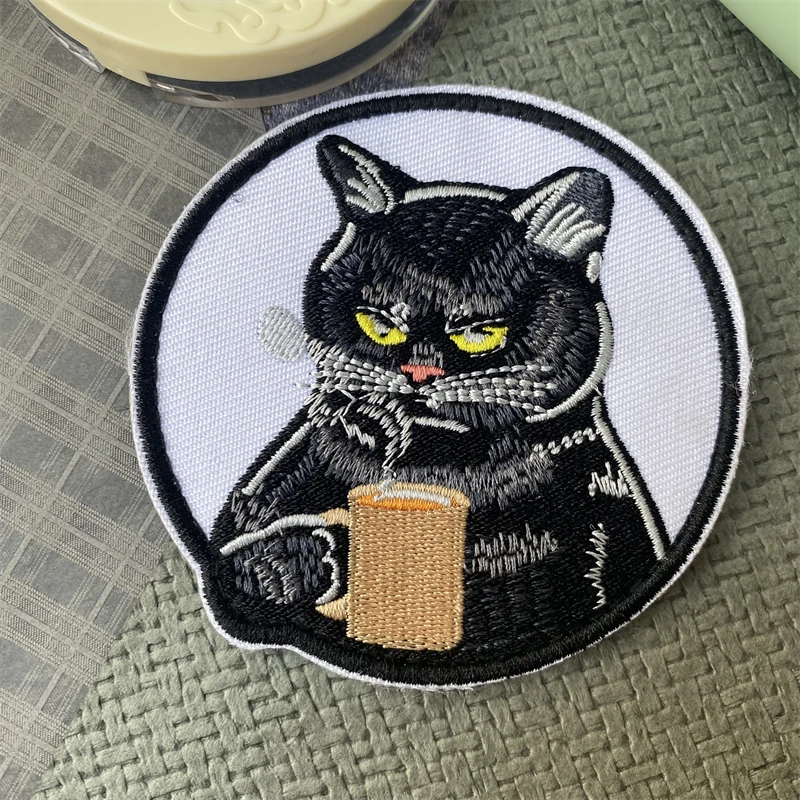 Parche bordado de moralidad táctica de gato para beber café, insignia militar, brazalete, gancho y bucle, ropa, mochila, sombrero, pegatinas - imagen 2