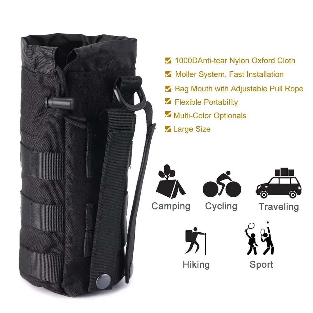 Travel Sports Mesh Water Bottles Pouch Bag, Tactical Drawstring Molle Water Bottle Holder Tactical Hydration Carrier Pouches - imagen 3