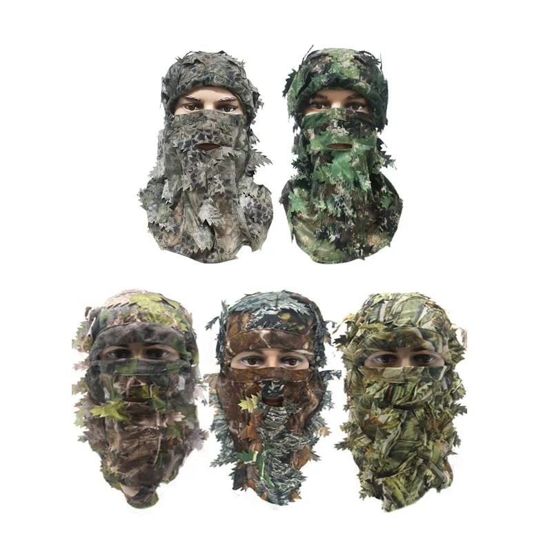 Ghillie-Sombrero de camuflaje con hojas, máscara facial completa 3D, accesorios de caza de camuflaje turco, capucha de caza, gorra táctica Airsoft - imagen 3