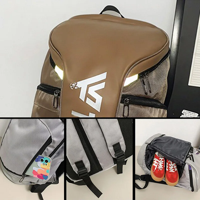 Bolsa deportiva para gimnasio y raqueta, mochila de senderismo Trave con paquete de zapatos, mochila de escalada para acampar al aire libre, mochila escolar con personalidad para equipo grande - imagen 5
