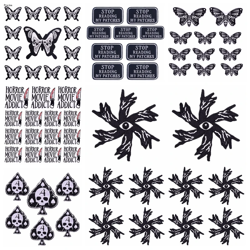 Parches bordados Punk de mariposa/Calavera, 10 piezas, para planchar, DIY, película de terror, costura de ropa - imagen 2