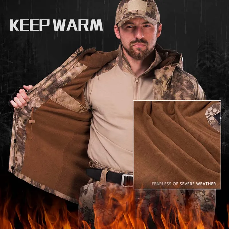 Chaquetas de senderismo impermeables con capucha cortavientos abrigo Safari chaqueta de camuflaje de lana gruesa táctica chaqueta de escalada hombres ropa de caza - imagen 2