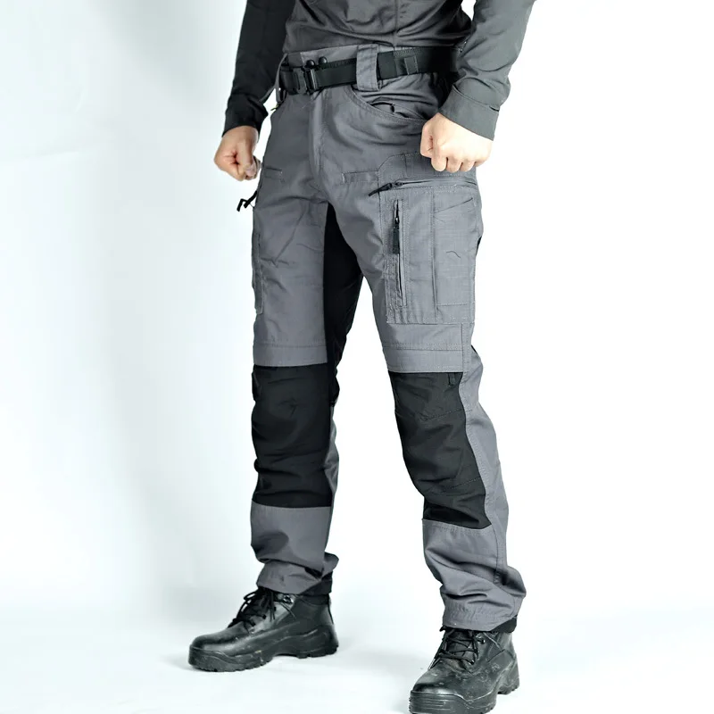 Pantalones Cargo tácticos para hombre, pantalones informales impermeables con múltiples bolsillos, resistentes al desgaste, al aire libre para senderismo, correr, monos caqui - imagen 2