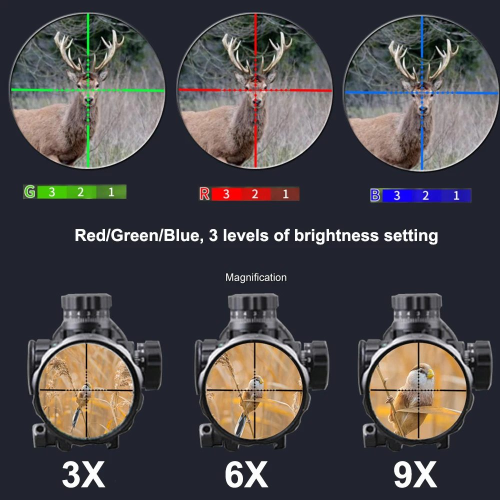 Visor para rifle táctico retícula iluminada RGB con montaje Picatinny - imagen 3