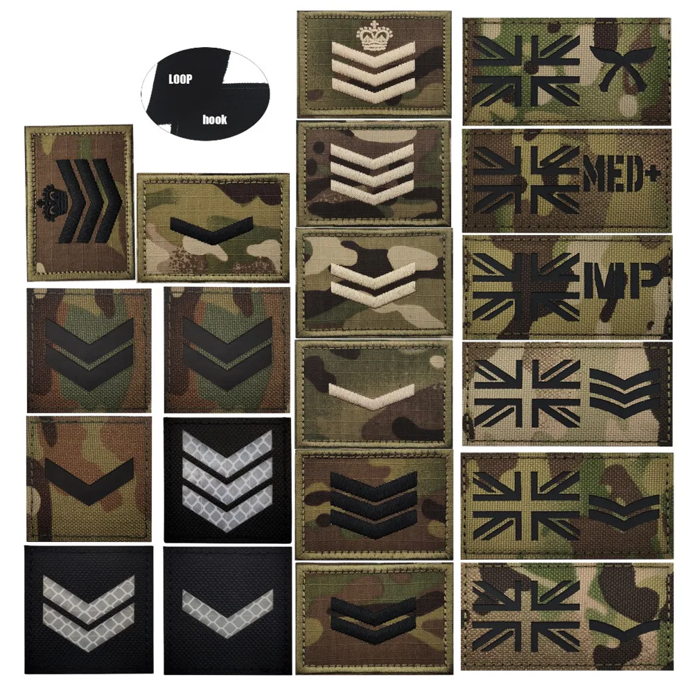 Parches bordados reflectantes IR con bandera del Reino Unido, rango militar, uniforme con apliques, brazalete de hombro, MP MED para gorra - imagen 2