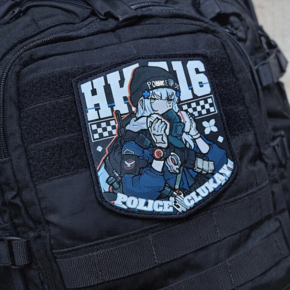 Parche HK416 de primera línea para niña, brazalete táctico de cuero PU con estampado en caliente y bordes UV para decoración de mochila de ropa - imagen 2