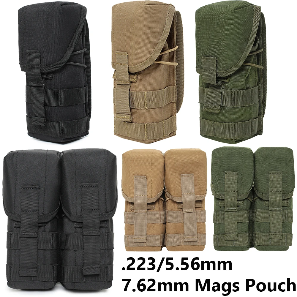 Bolsa para revistas individual/doble, soporte para cargadores tácticos de 2223/5,56mm y 7,62mm, bolsa Molle Mag M4 AK AR, estuche para cartuchos de Rifle para caza