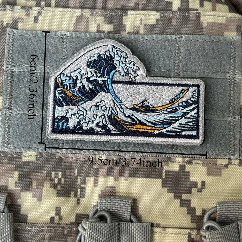 Parche de ondas en el océano, insignia de moral táctica, parches bordados de gancho y bucle para ropa, equipo militar, pegatina para casco - imagen 2