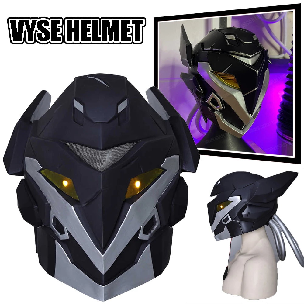 Casco de accesorios de Cosplay Vyse Valorant Vyse, máscara de Halloween, trabajo de espuma EVA con cuero PU, máscara facial completa de Paintball Airsoft