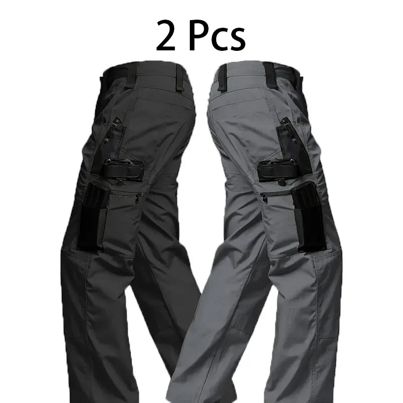 Pantalones tácticos para hombre, ropa de entrenamiento con múltiples bolsillos, ropa de trabajo de camuflaje militar, pantalones para exteriores, pantalones de combate, ropa para hombre, 2 uds. - imagen 3