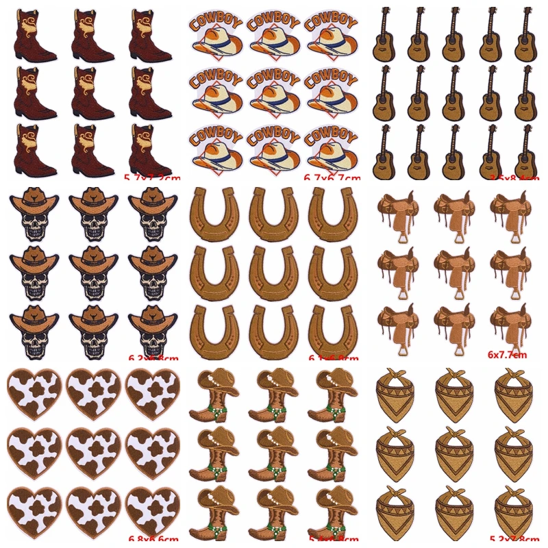 Parche de vaquero de herradura, parches termoadhesivos para planchar en la ropa, insignias bordadas, 10 unidades por lote