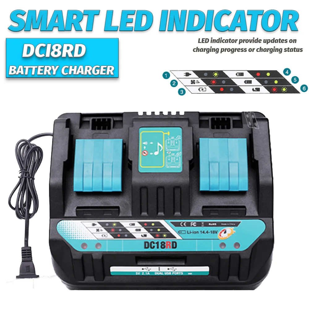 Cargador de batería de herramienta eléctrica DC18RD, 14,4 V, 18V, para baterías Makita, cargador de batería de iones de litio BL1815 BL1830 BL1840 BL1850 BL1860 BL144