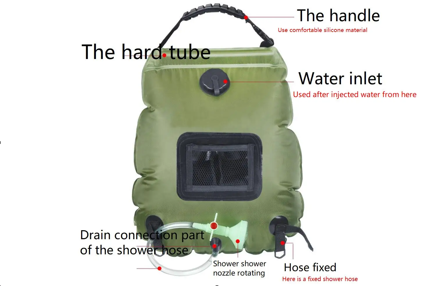 Bolsa de ducha para acampar al aire libre, bolsa de agua con temperatura Solar, lavado corporal conveniente, bolsa de almacenamiento de agua plegable, 20l - imagen 5