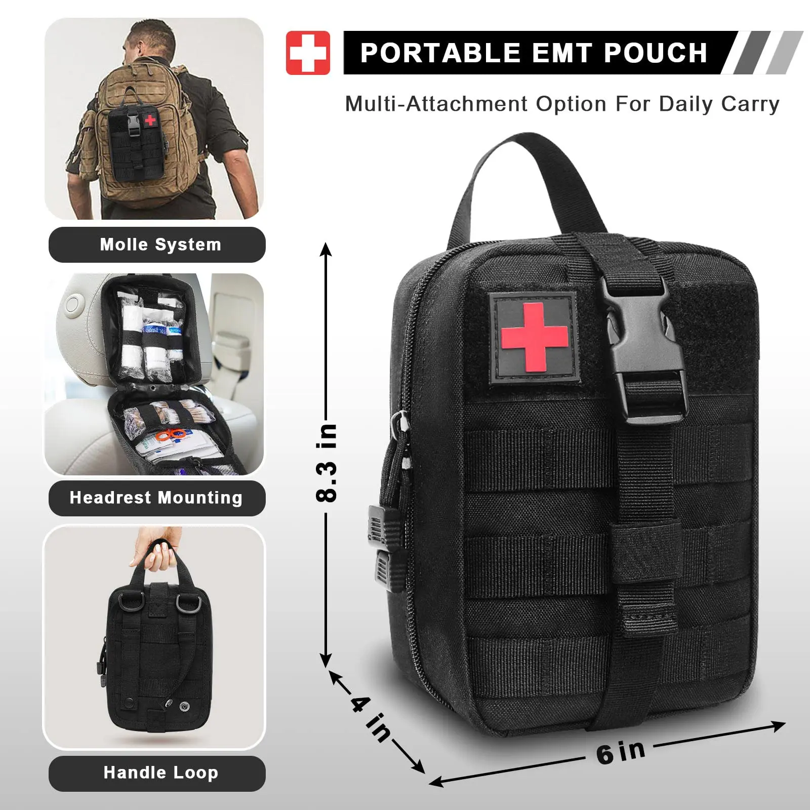 Molle-bolsa médica táctica de nailon, bolsa de primeros auxilios militar, suministros de emergencia al aire libre - imagen 3